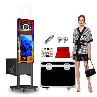 Imagem de Cabine fotográfica Magic Mirror, máquina fotográfica espelhada de tela de 54,6 cm com caixa de impressora removível para aluguel de eventos de festa de casamento (preta, cabine fotográfica de 54,6 cm)