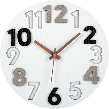 Imagem de Relógio de parede moderno, redondo, MDF, silencioso, sem tique-taque, quartzo de 30 cm