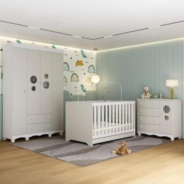 Imagem de Quarto de Bebê Completo com Berço Americano 3 em 1 Suspiro Multimóveis Mp4616 Branco/off White