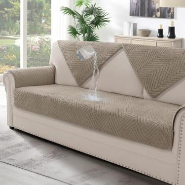 Imagem de Turquoize Capa de sofá à prova d'água para cães, felpuda, para sofá, capa grossa para cama de cachorro, antiderrapante, para 2 almofadas, capa protetora de sofá para animais de estimação (cáqui, 91 cm