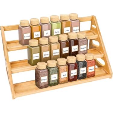Imagem de Teakhzct Suporte para temperos – Organização de temperos em camadas para armário – Prateleira de especiarias de bambu de 3 camadas para bancada