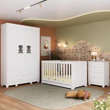 Imagem de Quarto de Bebê Completo com Berço Americano 3 em 1 Fofura Multimóveis Mp4649 Branco
