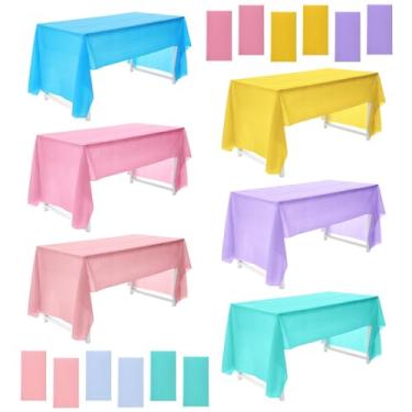Imagem de Falzqq 12 peças de toalhas de mesa pastel para festas, toalhas de mesa de plástico de 6 cores, capas de mesa retangulares descartáveis para chá de bebê, casamento, aniversário, Páscoa, sorvete
