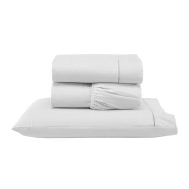 Imagem de Jogo de Lençol Solteiro Micropercal 300 Fios, 3 Peças, 100% Poliéster, Lençol com e sem Elástico e Fronha, com Ponto Palito (Versátil Completo/Branco, Jogo Lençol Solteiro 3 Pçs)
