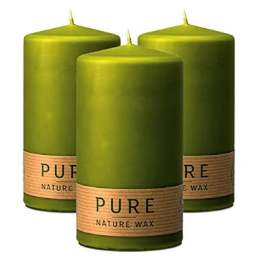 Imagem de HYOOLA Velas de pilar naturais puras - feitas de cera 100% natural - sem parafina - 7 x 12 cm - Velas de coluna verde - pacote com 3