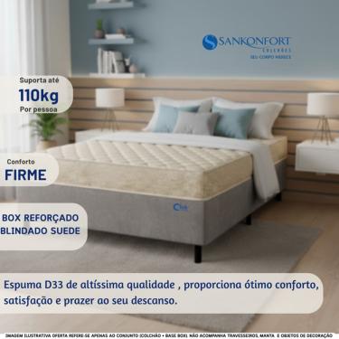 Imagem de Conjunto Box Casal D33 Firme Sankonfort Toulon + Base Blindada Suede 138x188
