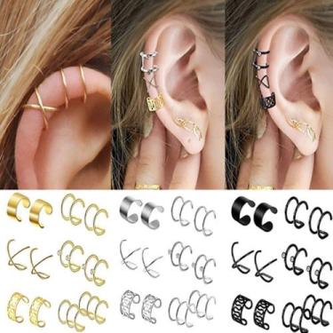 Imagem de Kit 12 Brincos Feminino Pressão Piercings Orelha Ouro Prata Preto - TO