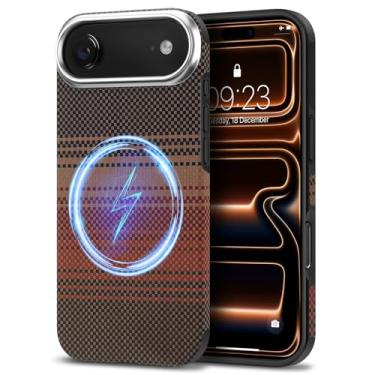 Imagem de TENDLIN Capa de fibra de aramida real compatível com iPhone Air [proteção militar contra quedas] [compatível com MagSafe] Design de texturas de fibra de carbono TPU híbrida, capa fina, vermelha