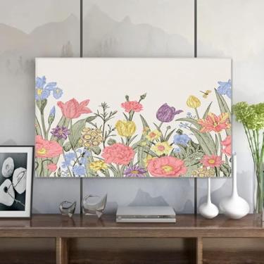 Imagem de Capa contra poeira para TV interna de 32-80 polegadas Protetor de tela moderno moderno para desktop/montado na parede/monitores curvos sala de estar e quarto arte decorativa-flor2||40-43 polegadas