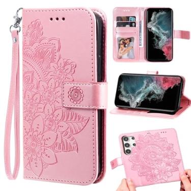 Imagem de Furill Capa carteira compatível com Samsung Galaxy S25 Ultra 5G e protetor de pulso flor couro flip porta-cartões com suporte para celular para S25Ultra 25S S 25 25Ultra 6,9 2025 meninas rosa