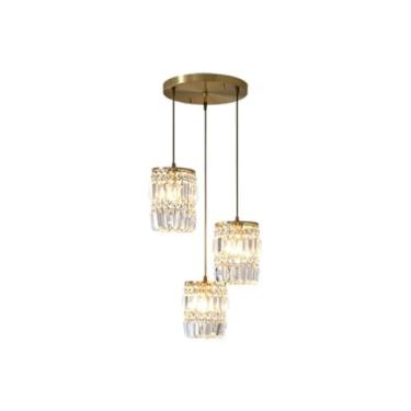 Imagem de Luminária pendente minimalista de 3 lâmpadas em cobre - Design artístico nórdico, leve e luxuosa com detalhes em cristal | Ideal para bares e restaurantes sofisticados (disco com 3 lâmpadas