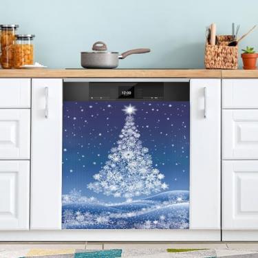 Imagem de ATTX Capa magnética de flocos de neve para lava-louças de árvore de Natal, 58 cm C x 66 cm A decoração da capa frontal da máquina de lavar louça, decalques de armário doméstico adesivos de