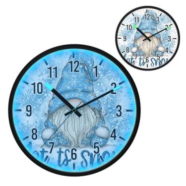 Imagem de Relógio de parede LED que brilha no escuro e ativado por voz, design silencioso de gnomo azul de 30,5 cm, operado por bateria para decoração de quarto e sala de estar (143)