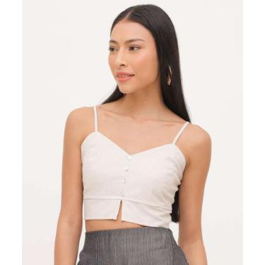 Imagem de Blusa Cropped Feminina Linho Alças Finas Marisa-15703, Bege, P