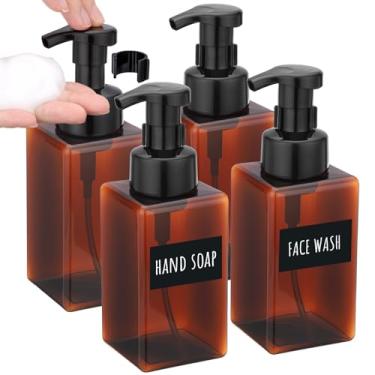 Imagem de Segbeauty Dispensador de sabão espumante recarregável de plástico âmbar de 440 ml para banheiro, 4 frascos vazios de espuma de xampu com bomba de espuma, dispensador de sabão líquido de cozinha