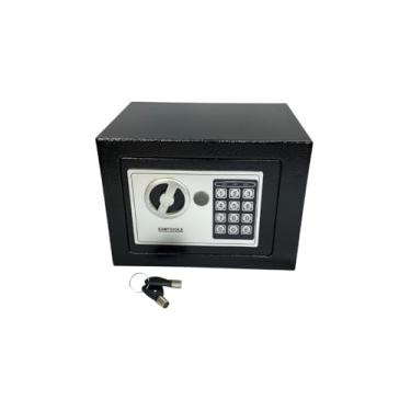 Imagem de Cofre Digital Eletrônico com Teclado e Chave, Aço Laminado, Preto, 17x23x17cm, Senha Programável, 4 Pilhas AA