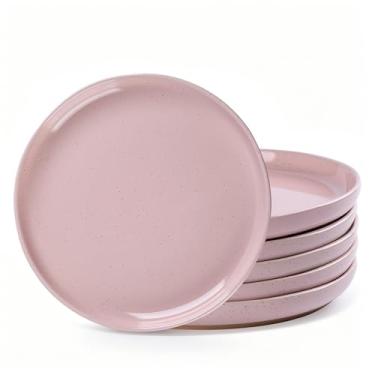 Imagem de AmorArc Conjunto de 6 pratos de cerâmica para aperitivos feitos à mão para sobremesa, salada, aperitivo, jantar, micro-ondas e lava-louças, resistente a arranhões - rosa nuvem