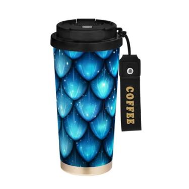 Imagem de STAYTOP Linda caneca de café de viagem colorida com isolamento de escamas de sereia 500 ml, copo de café reutilizável de aço inoxidável com tampa flip à prova de vazamento à prova de vazamento para