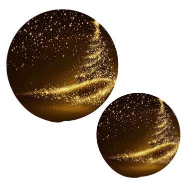 Imagem de Wassud Conjunto de trivet para árvore de Natal estrelado dourado para pratos quentes, suportes redondos de panela, almofadas quentes de algodão, porta-copos resistentes ao calor para decoração de