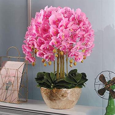 Imagem de Flor Artificial Elegante Orquídea Falsa Grande Arranjo de Flores Artificiais Phalaenopsis Arranjo de Flores Artificiais com Vaso Dourado Forma Bonita