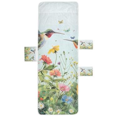 Imagem de STAYTOP Capa de toalha de espreguiçadeira de beija-flor e flores silvestres, capa macia para espreguiçadeira, capas de cadeira de praia com bolsos para jardim ao ar livre, pátio, pátio, banhos de sol