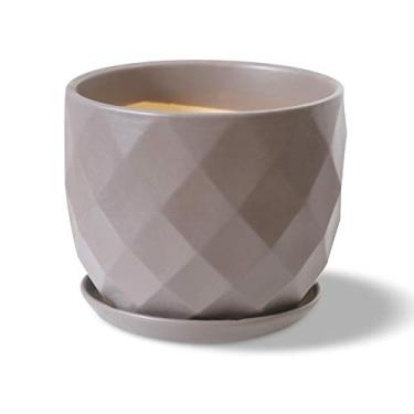 Imagem de uhyOHF Vaso de flores de cerâmica extragrande, vaso de suculentas, vaso de plantas suculentas em série, vaso de cacto, vaso de flores, bonsai, recipiente, jardim, (marrom - 17 x 14,5 cm