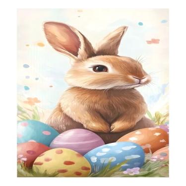 Imagem de Qilmy Capa magnética para máquina de lavar louça, ovos de páscoa e coelhos fofos, 58 x 66 cm, capa decorativa para geladeira para porta frontal, adesivo, máquina de lavar, painel de geladeira