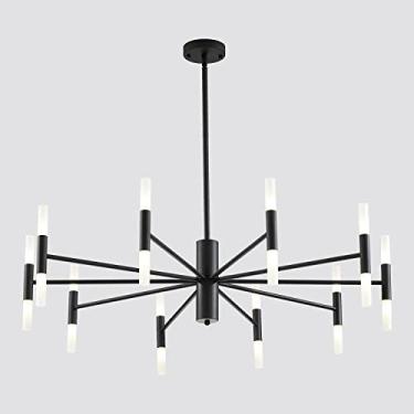 Imagem de Luminária de teto Sputnik preta, estilo moderno de meados do século XX - Lustre grande, tradicional e contemporâneo, ideal para sala de jantar, sala de estar e quarto.