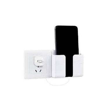 Imagem de Suporte de Parede para Celular e Controle Remoto, Kit com 2 Unidades, Branco, com Fita Adesiva,Organizador para Quarto, Sala e Escritóri, Instalação sem Furos