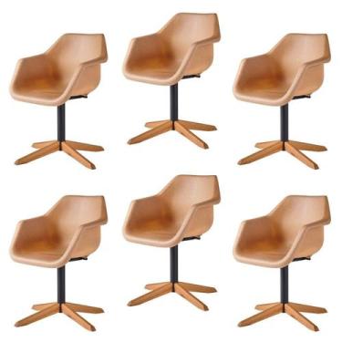 Imagem de Kit 6 Cadeiras Giratória com Base em Aço e Pés em Madeira Maciça Lodel