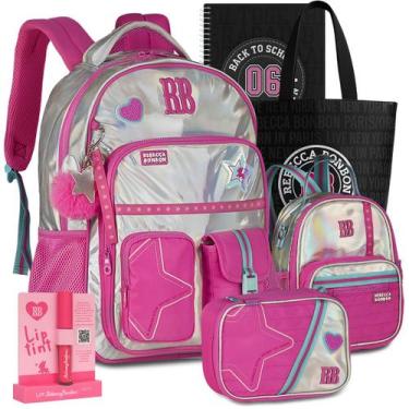 Imagem de Kit Mochila Escolar RB Rebecca Bonbon Holográfica Estojo Lancheira Ref