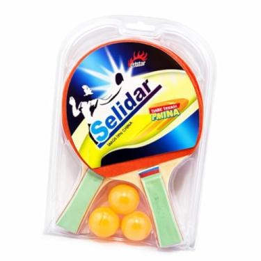 Imagem de Kit Tênis de Mesa, 2 Raquetes 25cm com Borracha Antideslizante e 3 Bolinhas 40mm, Vermelho e Preto, para Iniciantes