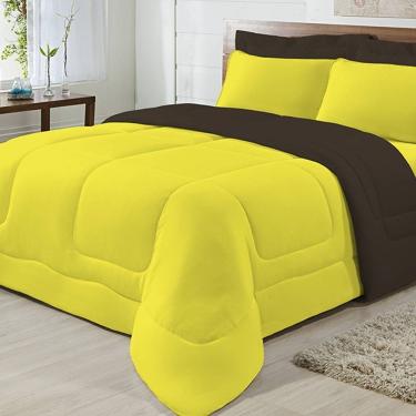 Imagem de Edredom Dupla Face 100% Algodão Malha Casal Gran Moratta 01 Peça - Marrom/ Amarelo