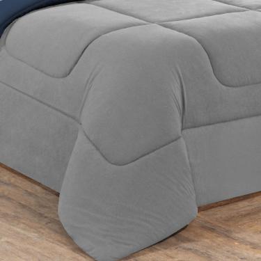 Imagem de Edredom Malha 100% Algodão Gran Moratta 1 Peça Casal - Cinza/Azul Marinho