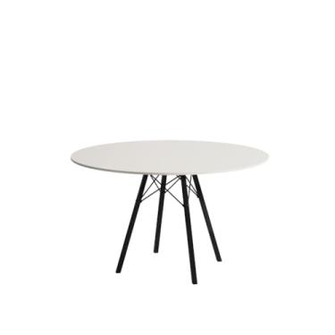 Imagem de Mesa de Jantar London Base de Ferro Modelo Tubular 4 Pés Tampo de Madeira 90cm Redondo