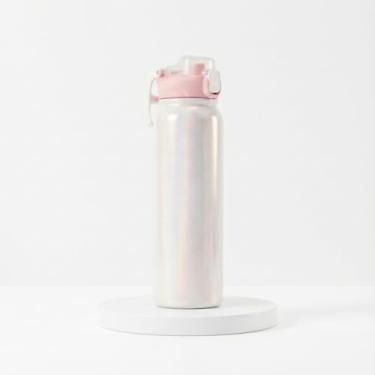 Imagem de Garrafa Térmica 900ml com Efeito Holográfico e Dupla Saída de Água | Canudo Retátil e Bico, Tampa Antivazamento e Alça (Rosa)