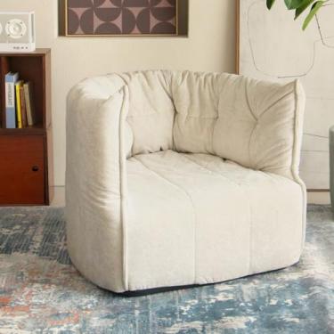 Imagem de N&V Sofá de relaxamento profundo Brigantin de meados do século, chenille premium macio, para sala de estar, quarto e escritório (marfim, solteiro)