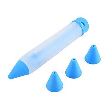 Imagem de AKOAK 4 peças/conjunto de canetas de silicone para decoração de bolo, creme, pastelaria, chocolate, geléia, seringa, faça você mesmo, acessórios de decoração de cozinha personalizados (azul)