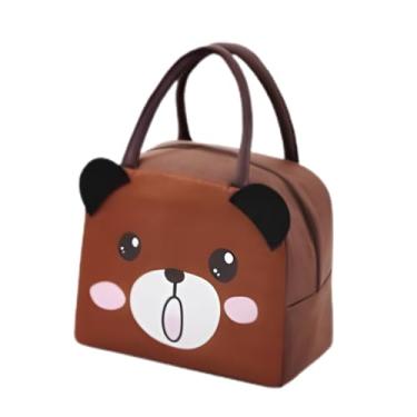 Imagem de Bolsa térmica infantil com alça modelo escolar para lanche e marmita estampas de animais 3D resistente e prática (Urso)