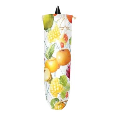 Imagem de Várias frutas em um pacote branco com 2 suportes de plástico, protetor de saco para sacos de plástico, bolsa de armazenamento de parede