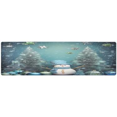 Imagem de Árvores de Natal em azul e verde com boneco de neve caminho de mesa de jantar antiderrapante, tapetes quentes para bancada, decoração de mesa de cozinha