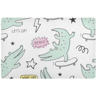 Imagem de TSENQUE Tapetes de porta engraçados de crocodilo de desenho personalizado fofo tapete de porta frontal de outono, tapete lamacento absorvente grande tapetes de porta externos para entrada externa 81
