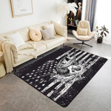 Imagem de Feelyou Tapete de área de peixe 12 x 18 cm, conjunto de tapetes decorativos com bandeira americana para pesca e caça, natureza, animal marinho, preto, branco, decoração de quarto