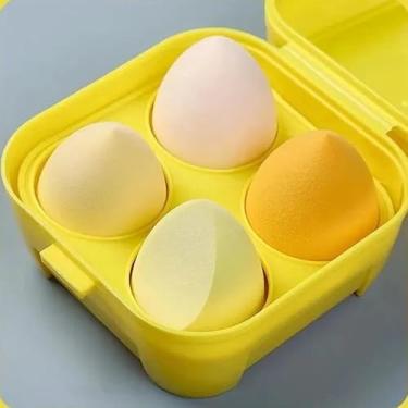 Imagem de Conjunto de esponja de maquiagem profissional (pacote com 4) - Esponja de beleza sem látex para base, corretivo e pó - Aplicação seca e úmida com caixa de presente