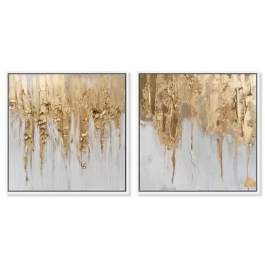 Imagem de Conjunto de 2 decoração de parede moderna com impressão em tela dourada de luxo da Art Remedy, moldura branca, 50 x 50 cm