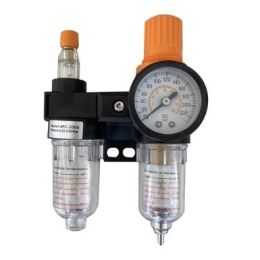 Imagem de RebarTech Separador regulador de água de óleo de pressão de ar do trocador de pneu com medidor de pressão, lubrificante de filtro, separador de ar de óleo, filtro de armadilha, máx. 220psi, acessório