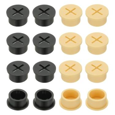 Imagem de PATIKIL Ilhós de borracha de fio de 1,16 cm, 16 peças de cabo de ilhós de mesa, orifício de ilhós, capa organizadora para escritório, casa, mesa, bancada, preto/amarelo