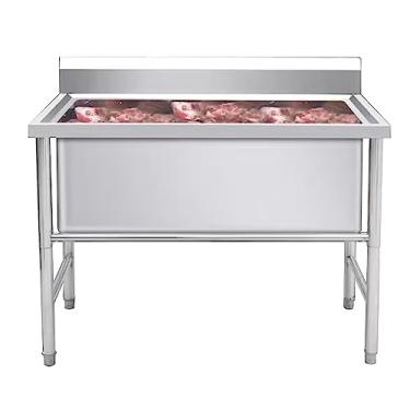 Imagem de Pia de lavagem de cozinha comercial de aço inoxidável pia de aço inoxidável independente com kit de drenagem e torneira para restaurante, lavanderia, garagem (120 x 59 x 77 cm)