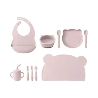 Imagem de Conjunto De Alimentação Para Bebês Ajustável Em Silicone 8PCS Babador 