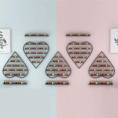 Imagem de Prateleiras de metal para armazenamento de esmaltes de parede, 5 camadas, suporte de esmalte de metal, organizador de esmalte em forma de coração, organizador de cosméticos de óleo essencial de brilho